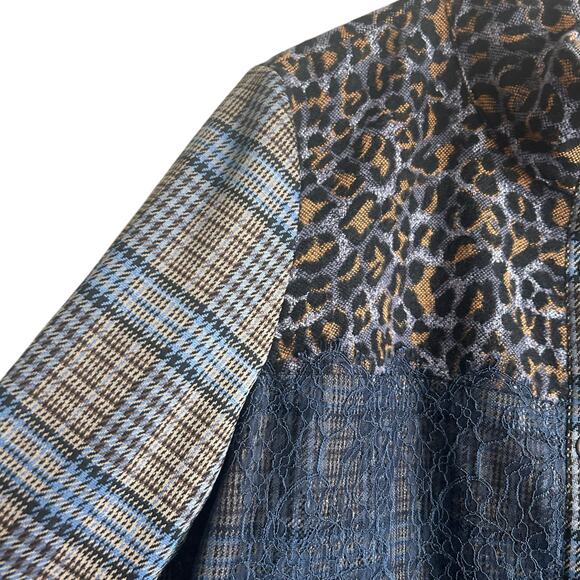 LOGO Lavish Women Shacket XL Patchwork Mix Media Front‎ Snap Jacket Boho Western - Picture 6 of 16